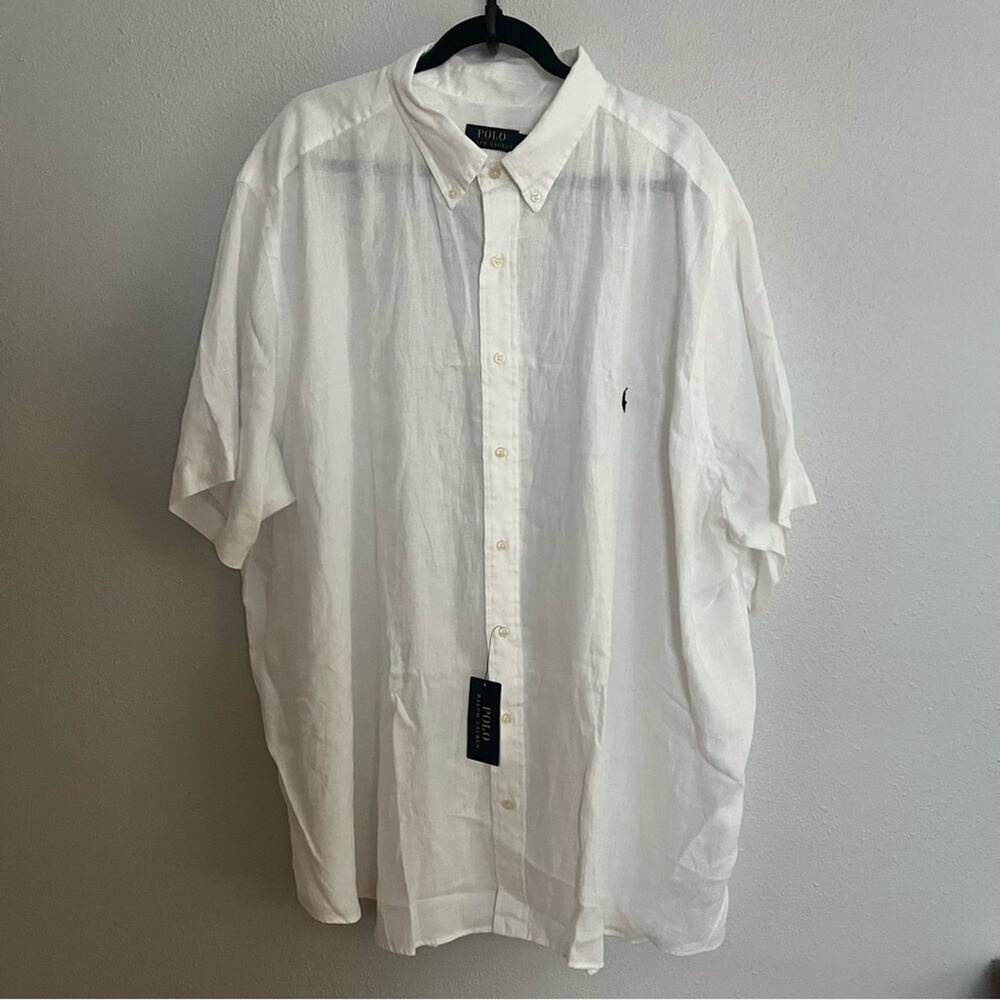 New Polo Ralph Lauren White 100% Linen Short Sleeve Button Down Shirt size 2XB